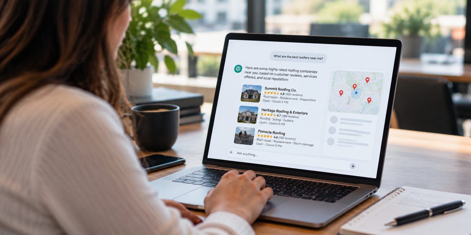 Illustration of an AI search experience; not a client result or live answer