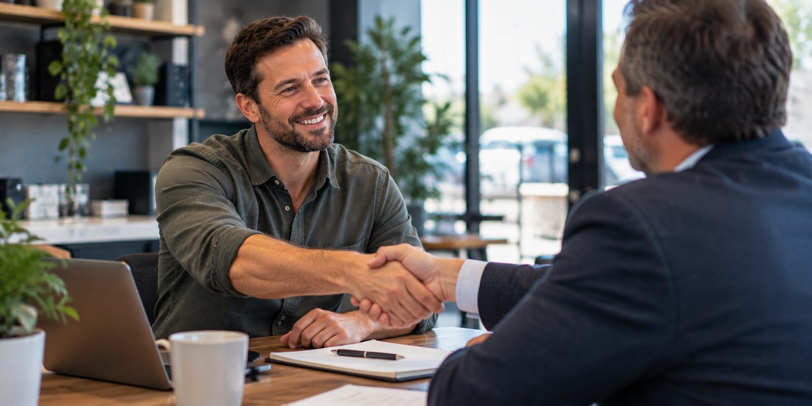 Agent shaking hands with a client