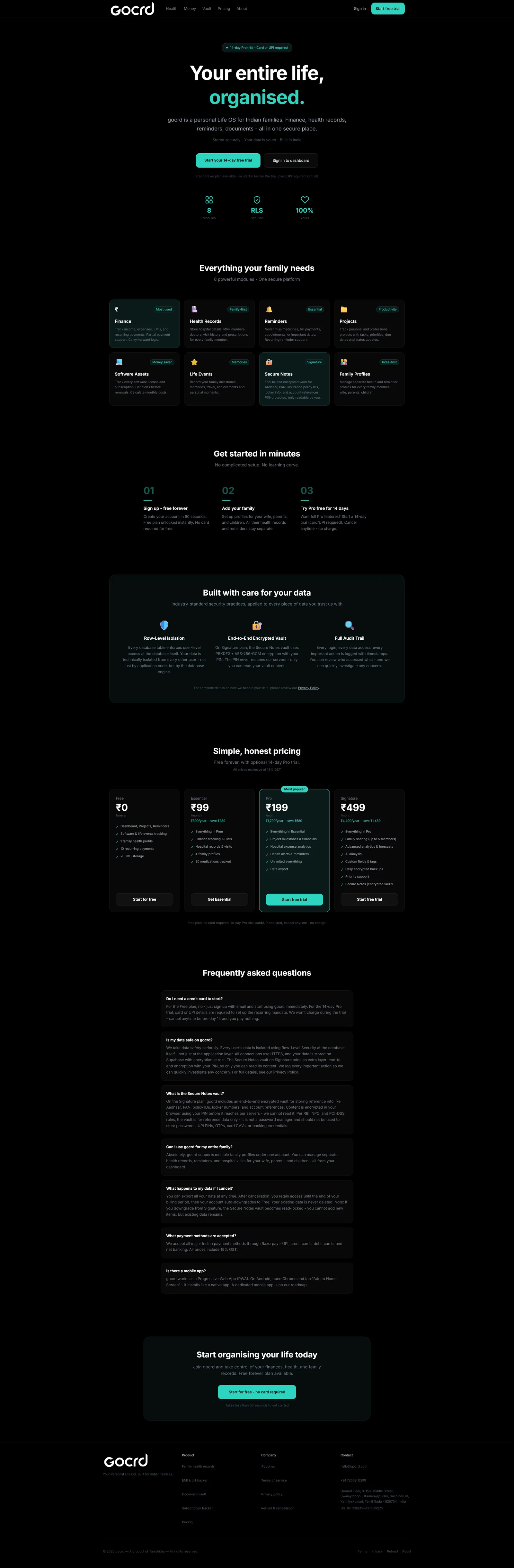 GOCRD personal life management homepage