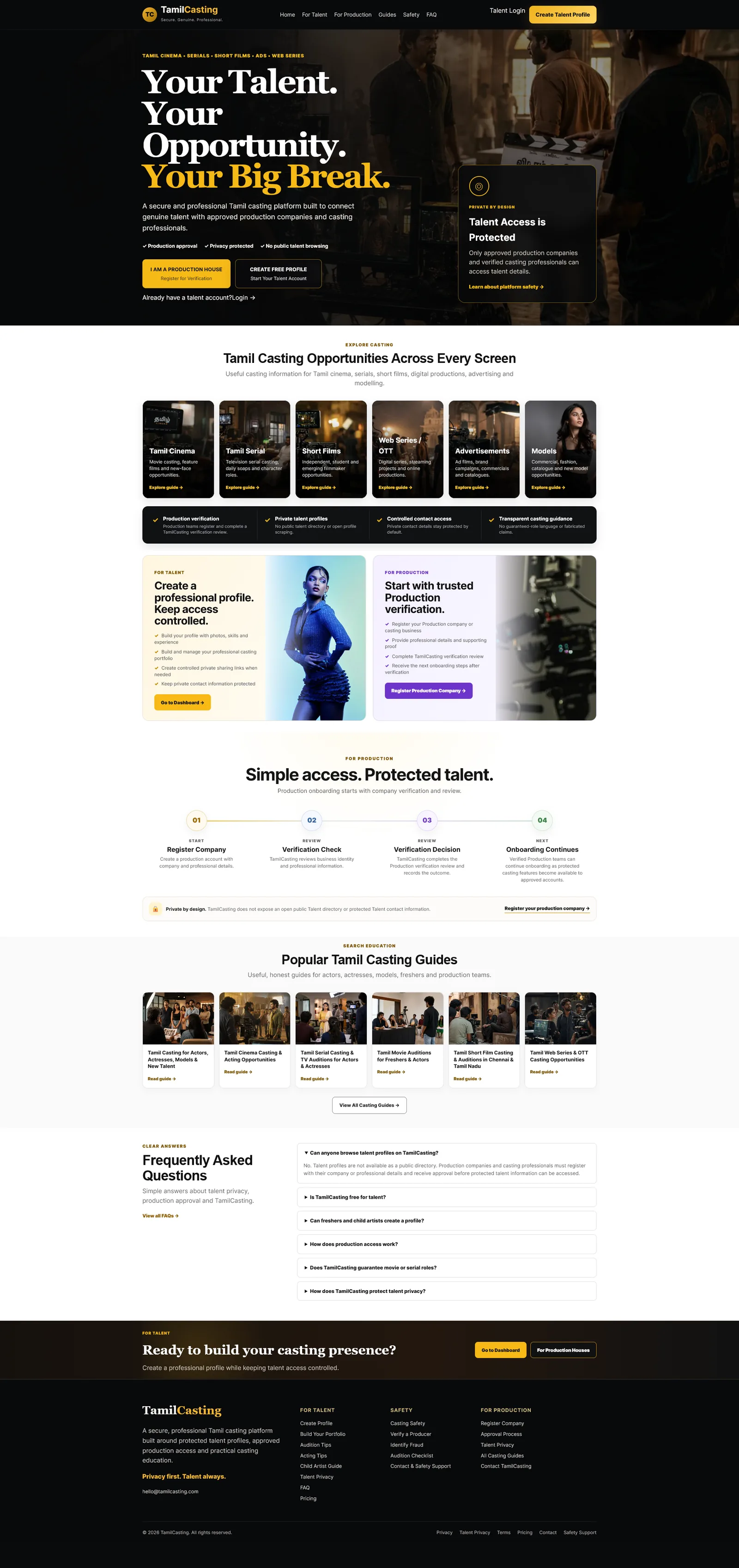 TamilCasting talent and production homepage
