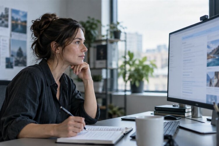Business strategist reviewing AI search content and website performance