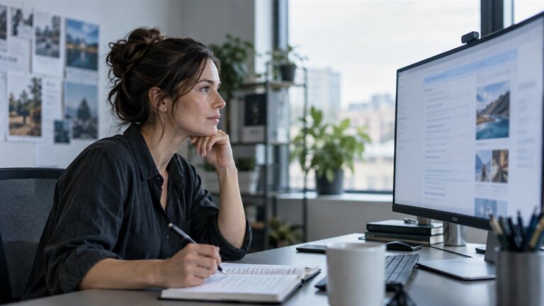 Business strategist reviewing AI search content and website performance