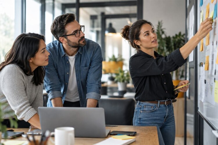 Sales team coordinating CRM follow-up and marketing automation