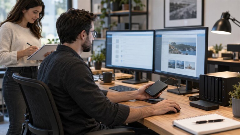 Website support team checking backups and maintenance systems